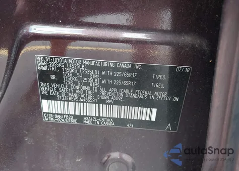 2018 Toyota Rav4 Le z USA, uszkodzony, nr VIN 2T3ZFREV5JW486591